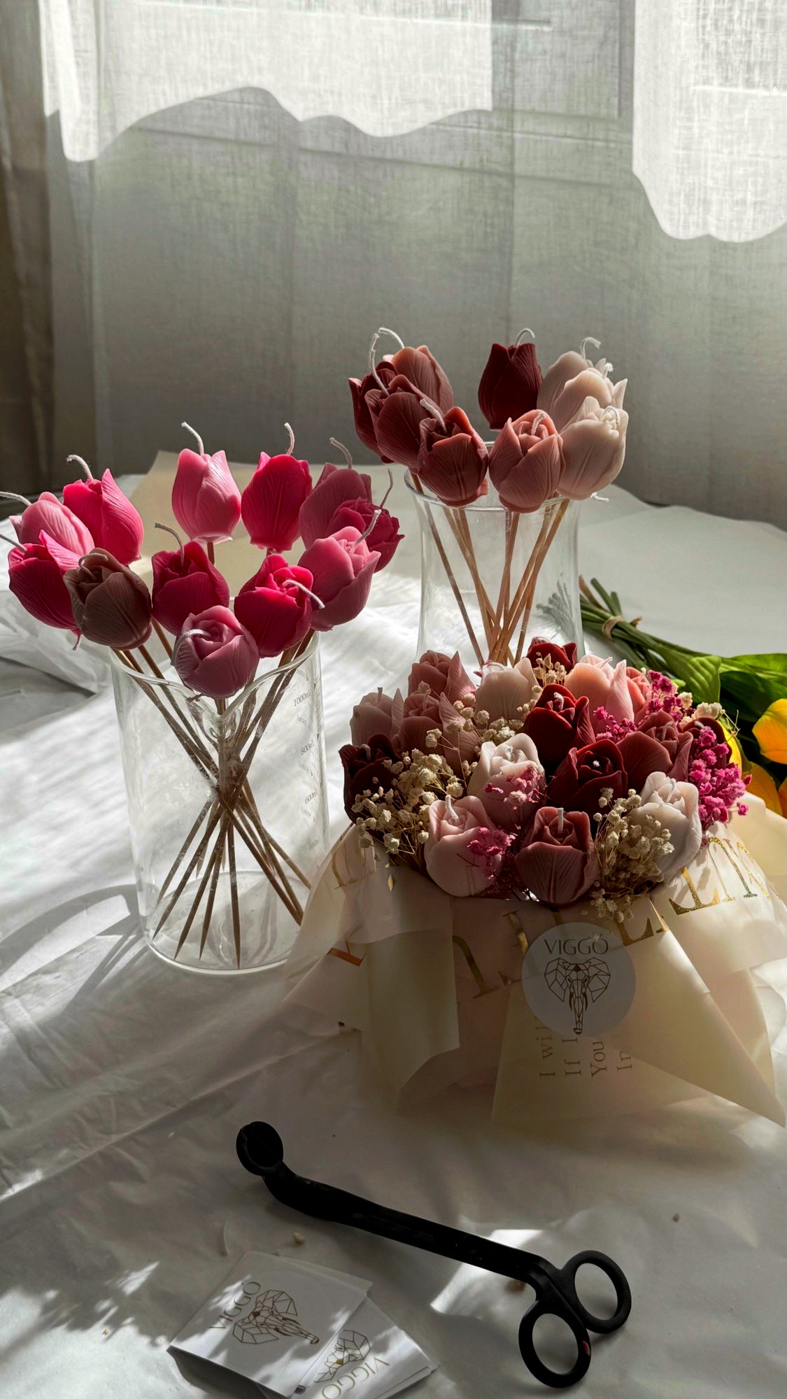 Bouquet de tulipanes de cera de soja, regalo artesanal — VIGGÓ STUDIO